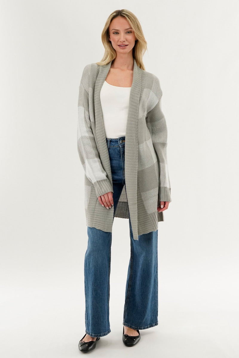 Canada Weather Gear Plaid Fold Over Wrap Cardigan - Grey - Womens Cardigans - Canada Weather Gear