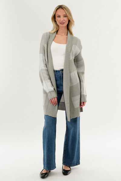 Canada Weather Gear Plaid Fold Over Wrap Cardigan - Grey - Womens Cardigans - Canada Weather Gear