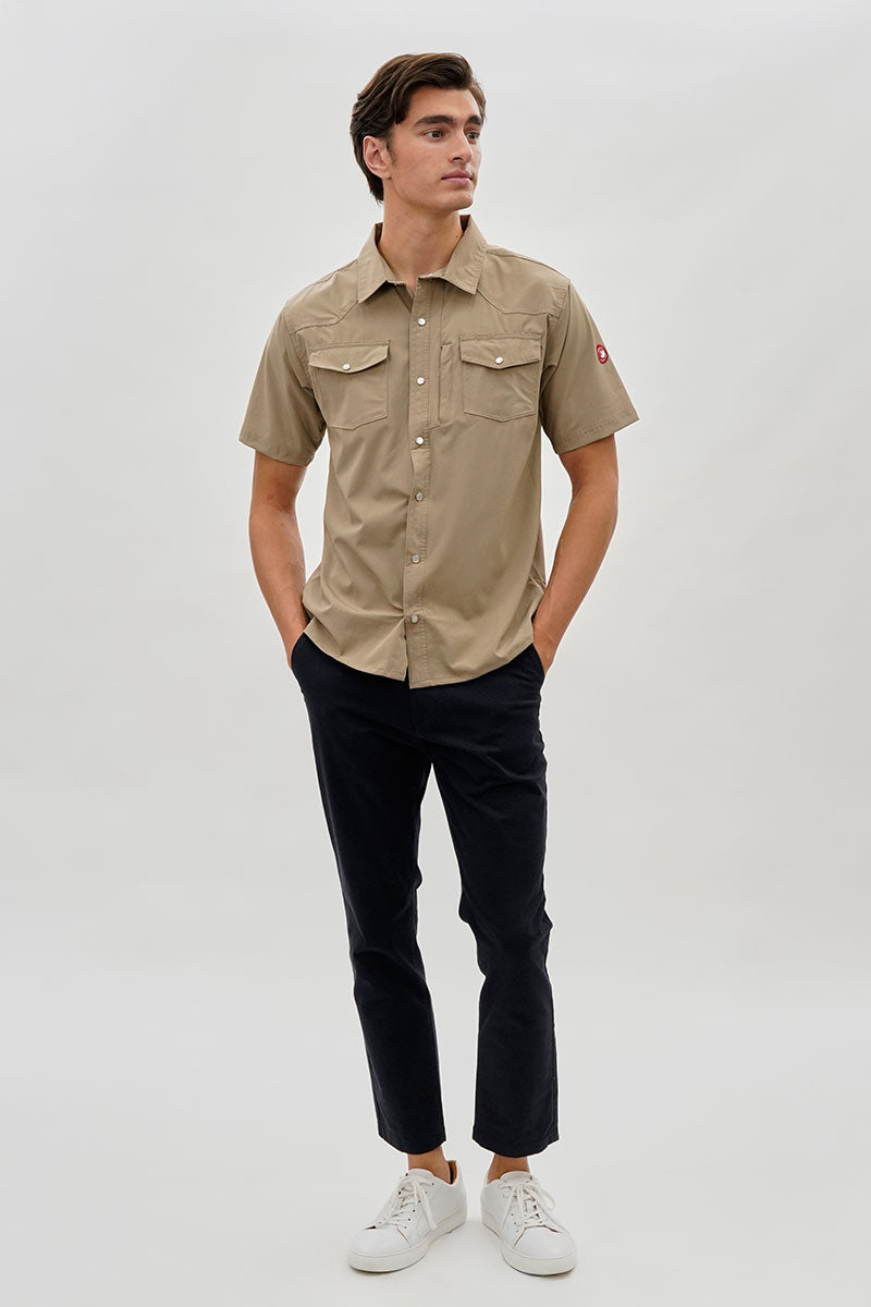 Canada Weather Gear Short Sleeve Snap Button Casual Shirt - Beige - Mens Casual Shirts - Canada Weather Gear