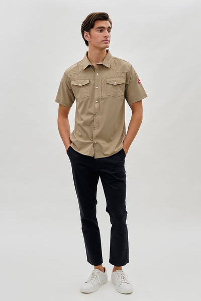Canada Weather Gear Short Sleeve Snap Button Casual Shirt - Beige - Mens Casual Shirts - Canada Weather Gear