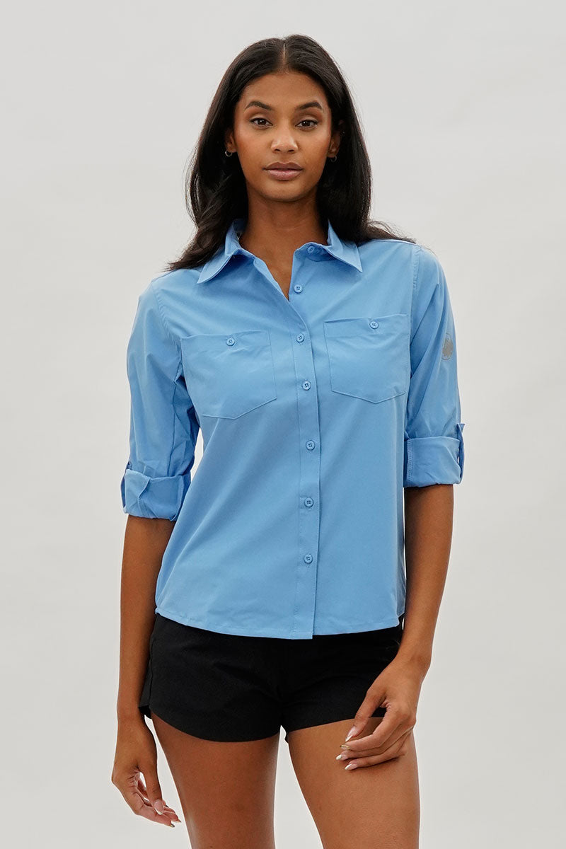 Canada Weather Gear Button Up Utility Shirt - Blue - Womens Shirts & Blouses - Canada Weather Gear