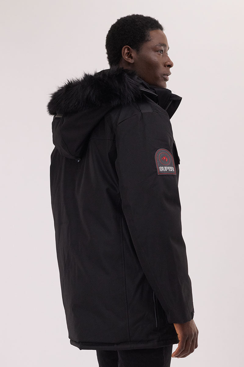 Super Triple Goose Faux Fur Lined Parka Jacket - Black