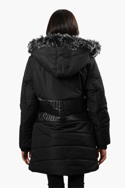 Canada Weather Gear Vegan Leather Insert Parka Jacket - Black - Womens Parka Jackets - Canada Weather Gear