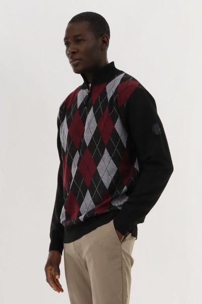 Canada Weather Gear 1/4 Zip Argyle Pullover Sweater - Burgundy - Mens Pullover Sweaters - Canada Weather Gear