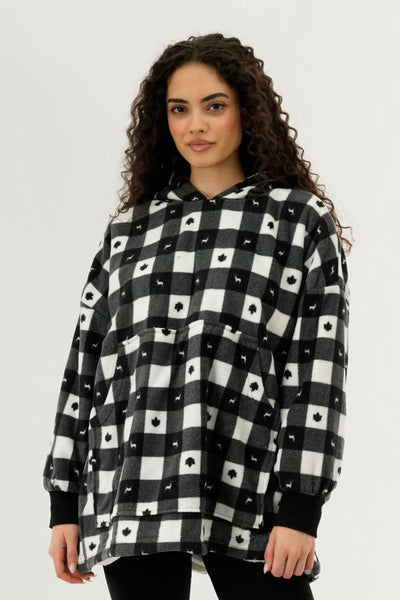Canada Weather Gear Plaid Oversided Hooded Pajama Top - Black - Womens Pajamas - Canada Weather Gear