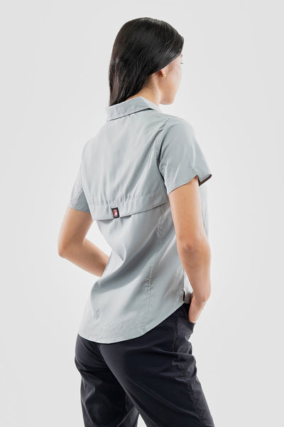 Canada Weather Gear Solid Short Sleeve Button Up Shirt - Grey - Womens Shirts & Blouses - Canada Weather Gear