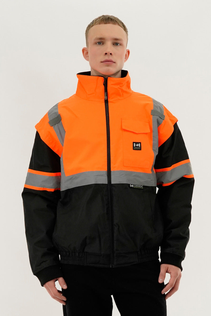 Canada Work Gear Hi-Vis Colour Block Bomber Jacket - Orange - Mens Bomber Jackets - Canada Weather Gear