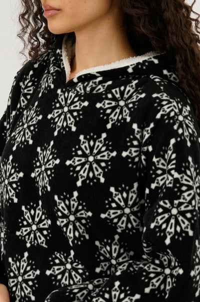 Canada Weather Gear Festive Print Oversided Hooded Pajama Top - Black - Womens Pajamas - Canada Weather Gear