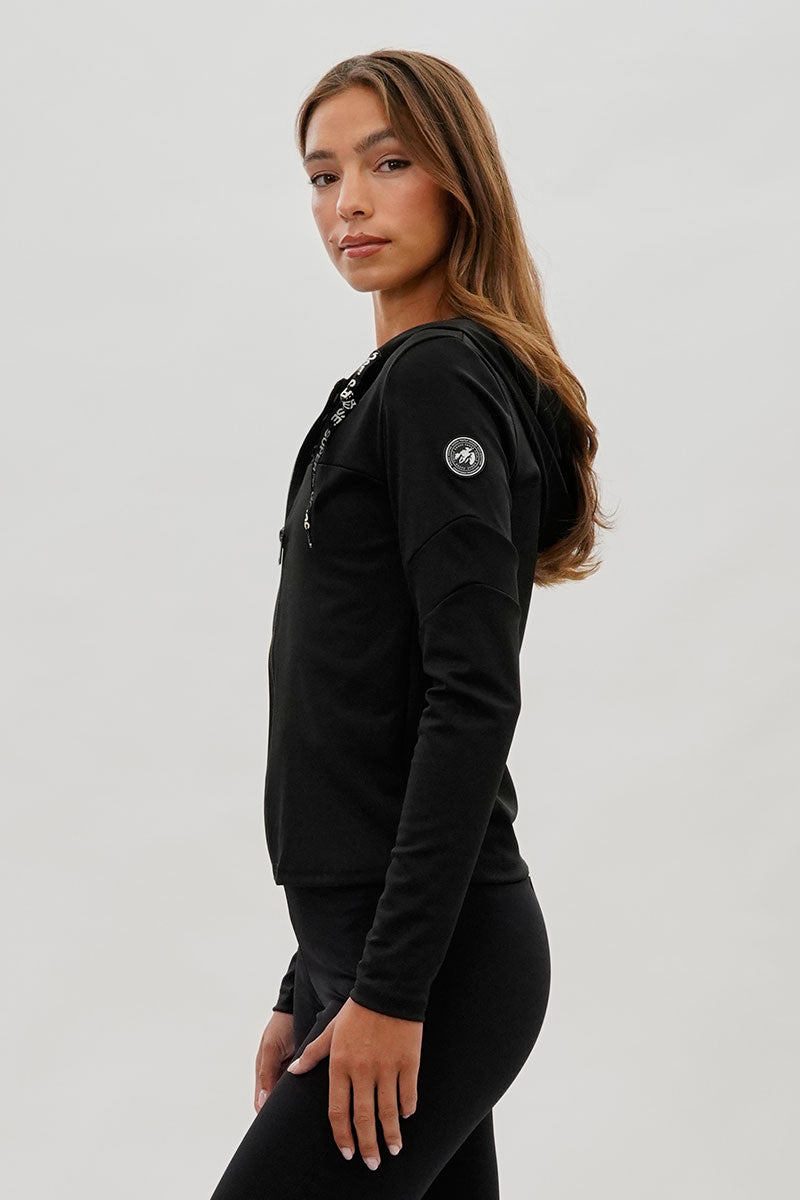 Super Triple Goose Zip Up Mesh Detail Hoodie - Black