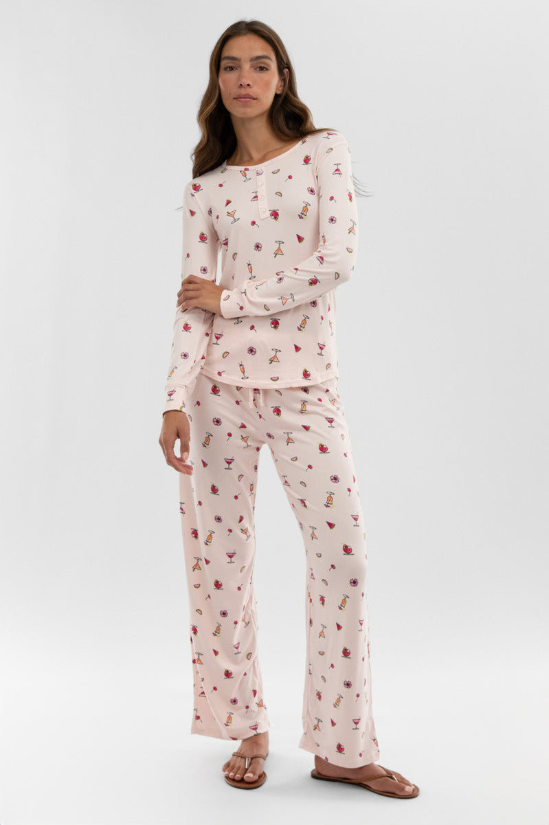 Canada Weather Gear Drink Print Henley Pajama Top - Blush - Womens Pajamas - Canada Weather Gear