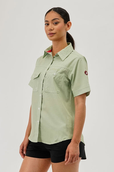 Canada Weather Gear Short Sleeve Button Up Utility Shirt - Green - Womens Shirts & Blouses - Canada Weather Gear