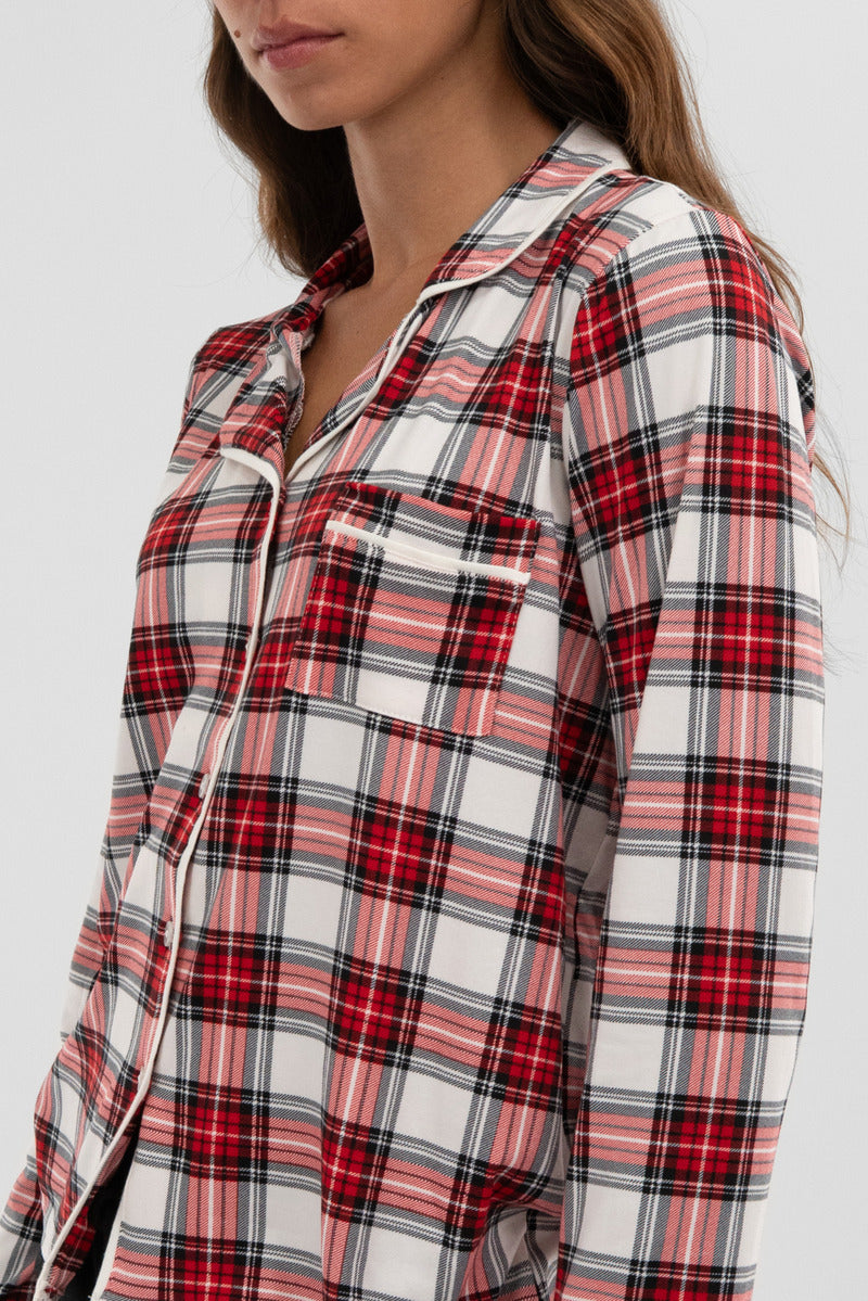 Canada Weather Gear Plaid Button Down Pajama Top - White - Womens Pajamas - Canada Weather Gear