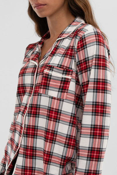 Canada Weather Gear Plaid Button Down Pajama Top - White - Womens Pajamas - Canada Weather Gear