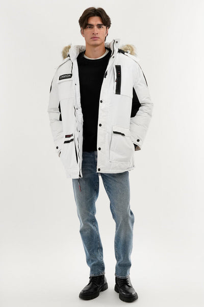 Canada Weather Gear Faux Fur Lined Arctic Parka Jacket - White - Mens Parka Jackets - Canada Weather Gear