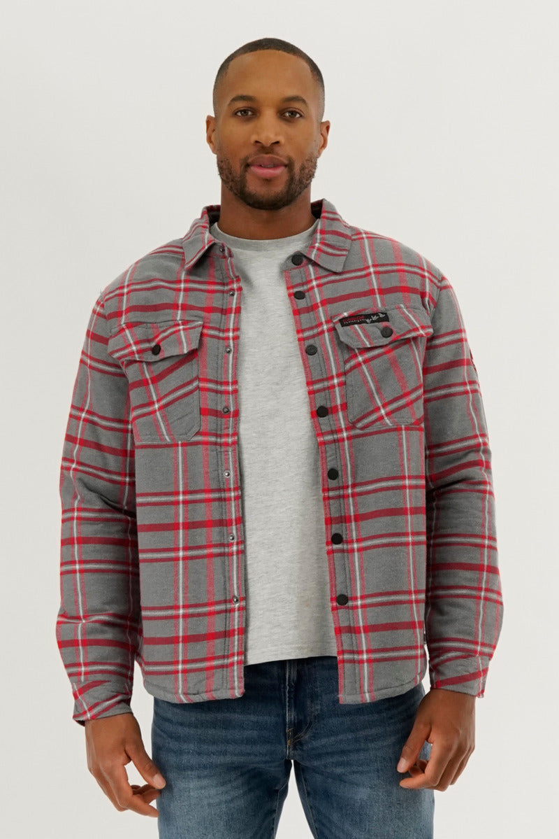 Canada Weather Gear Plaid Plush Lined Lightweight Jacket - Grey - Mens Lightweight Jackets - Canada Weather Gear