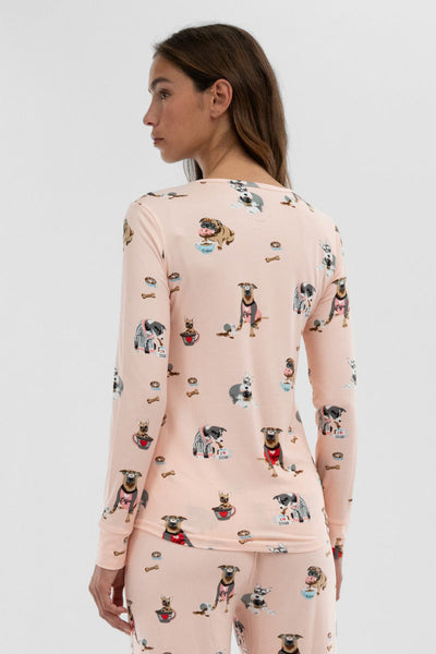 Canada Weather Gear Dog Print Henley Pajama Top - Blush