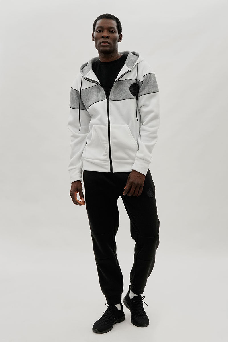 Colour Block Zip Up Hoodie - White