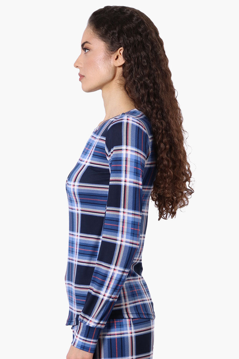 Canada Weather Gear Plaid Crewneck Pajama Top - Blue - Womens Pajamas - Canada Weather Gear