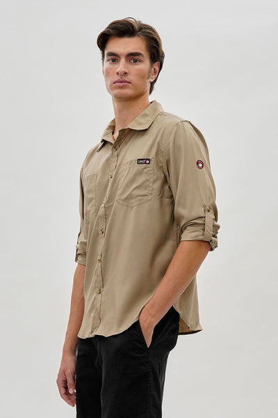 Canada Weather Gear Utility Ripstop Casual Shirt - Beige - Mens Casual Shirts - Canada Weather Gear