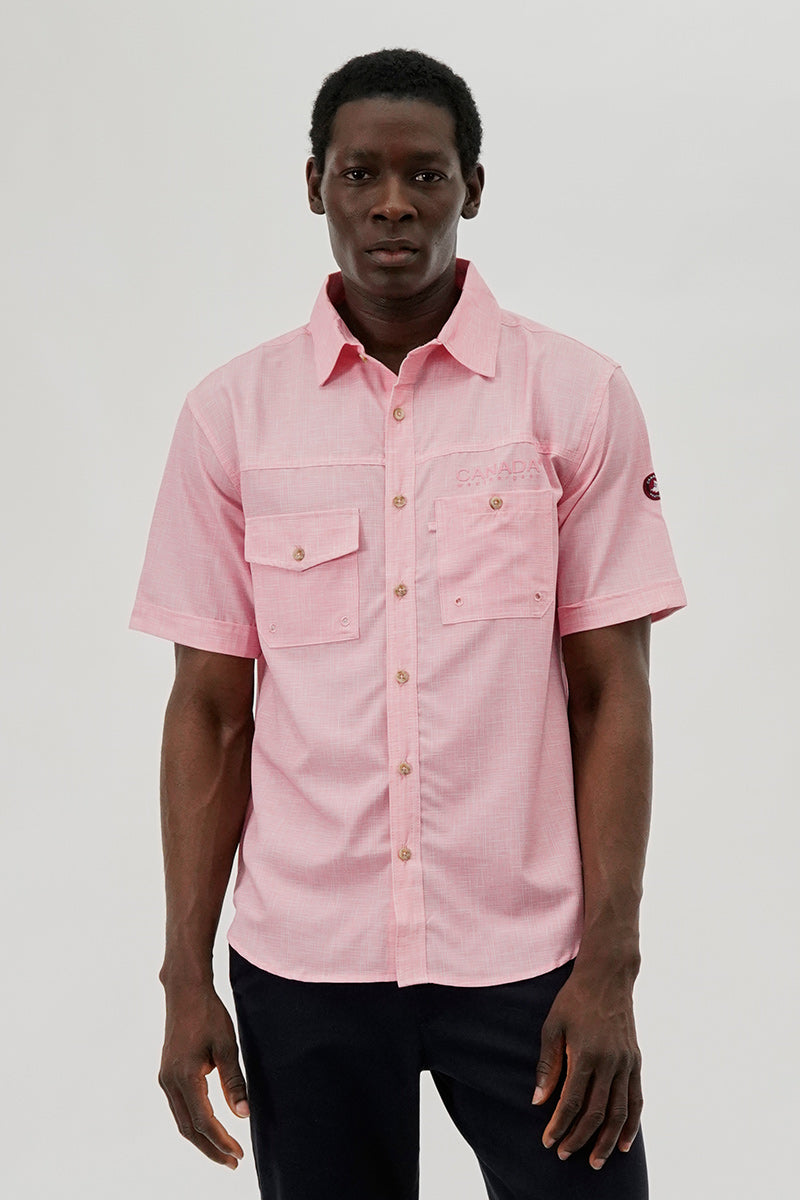Canada Weather Gear Short Sleeve Button Up Casual Shirt - Pink - Mens Casual Shirts - International Clothiers