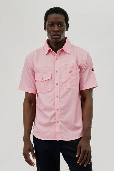 Canada Weather Gear Short Sleeve Button Up Casual Shirt - Pink - Mens Casual Shirts - International Clothiers