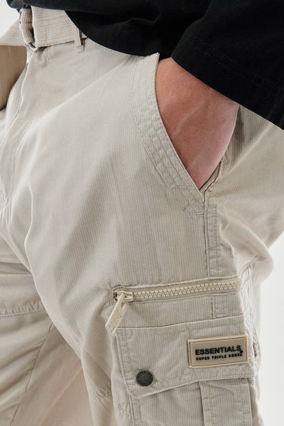 Essentials Super Triple Goose Belted Striped Cargo Shorts - Cream - Mens Shorts & Capris - Canada Weather Gear