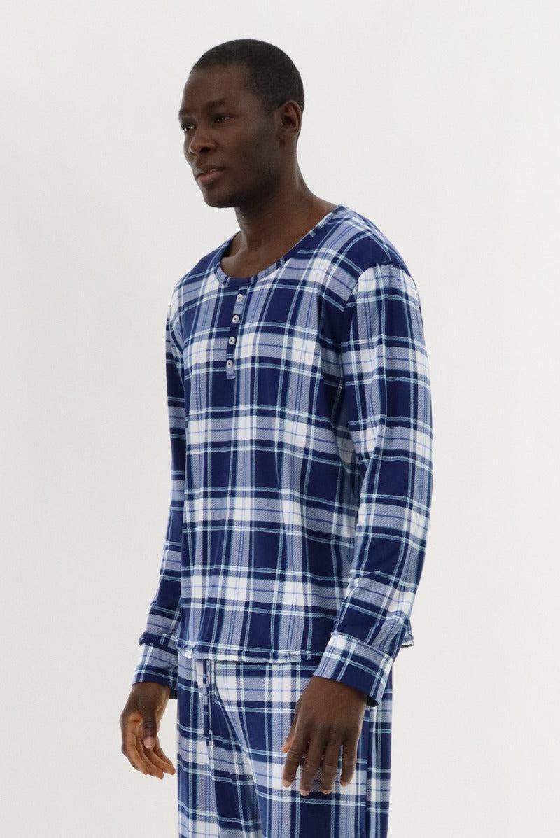 Canada Weather Gear Long Sleeve Printed Pajama Top - Blue - Mens Pajamas - Canada Weather Gear