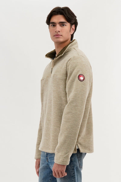 Canada Weather Gear Sherpa Lined 1/4 Zip Pullover Sweater - Beige - Mens Pullover Sweaters - Canada Weather Gear