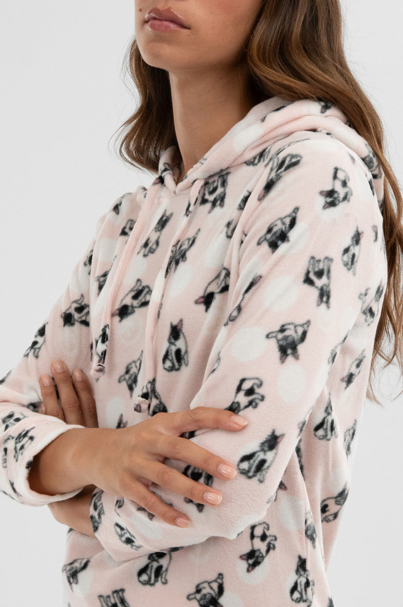 Canada Weather Gear Dog Print Hooded Pajama Top - Blush - Womens Pajamas - Canada Weather Gear