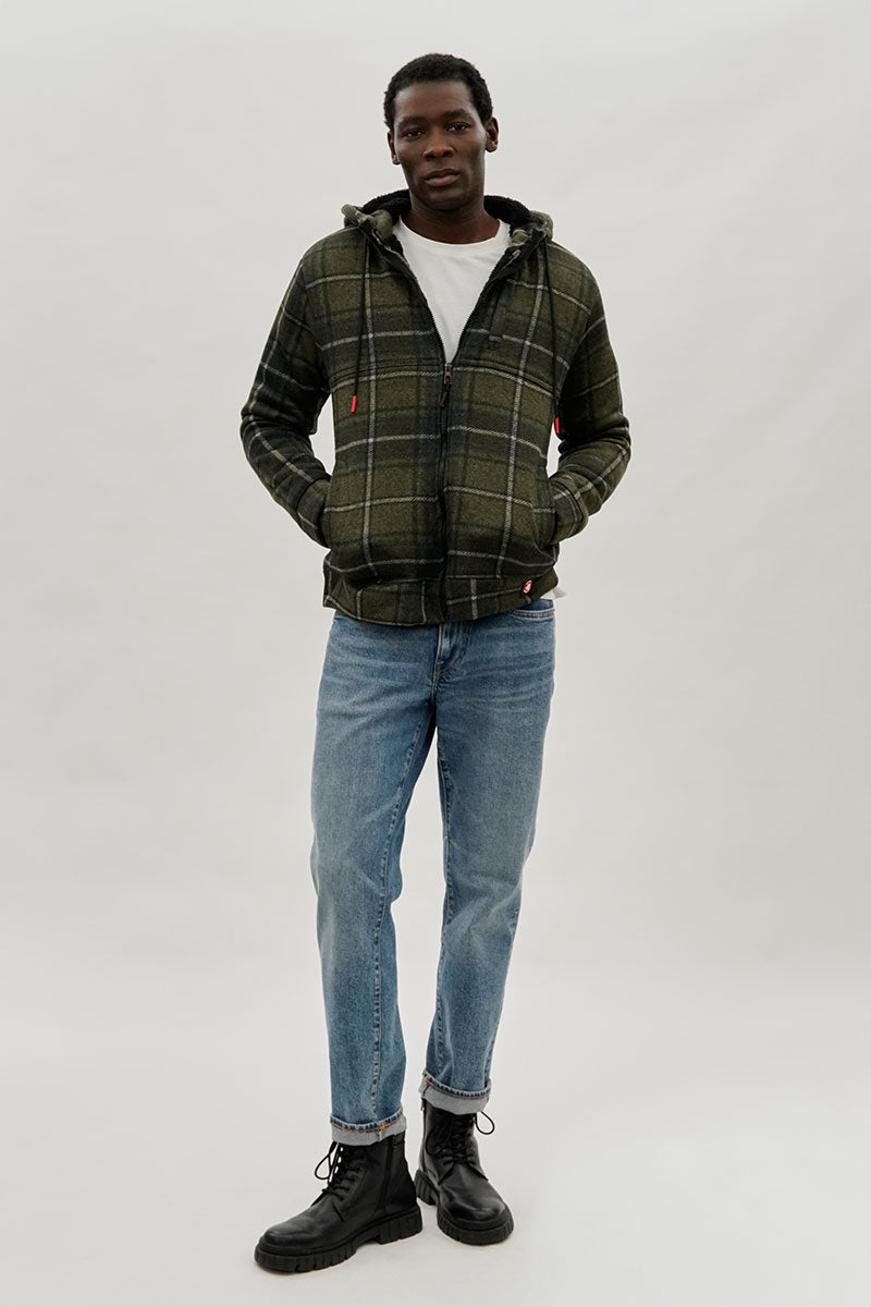 Canada Weather Gear Hooded Sherpa Lined Lightweight Jacket - Olive