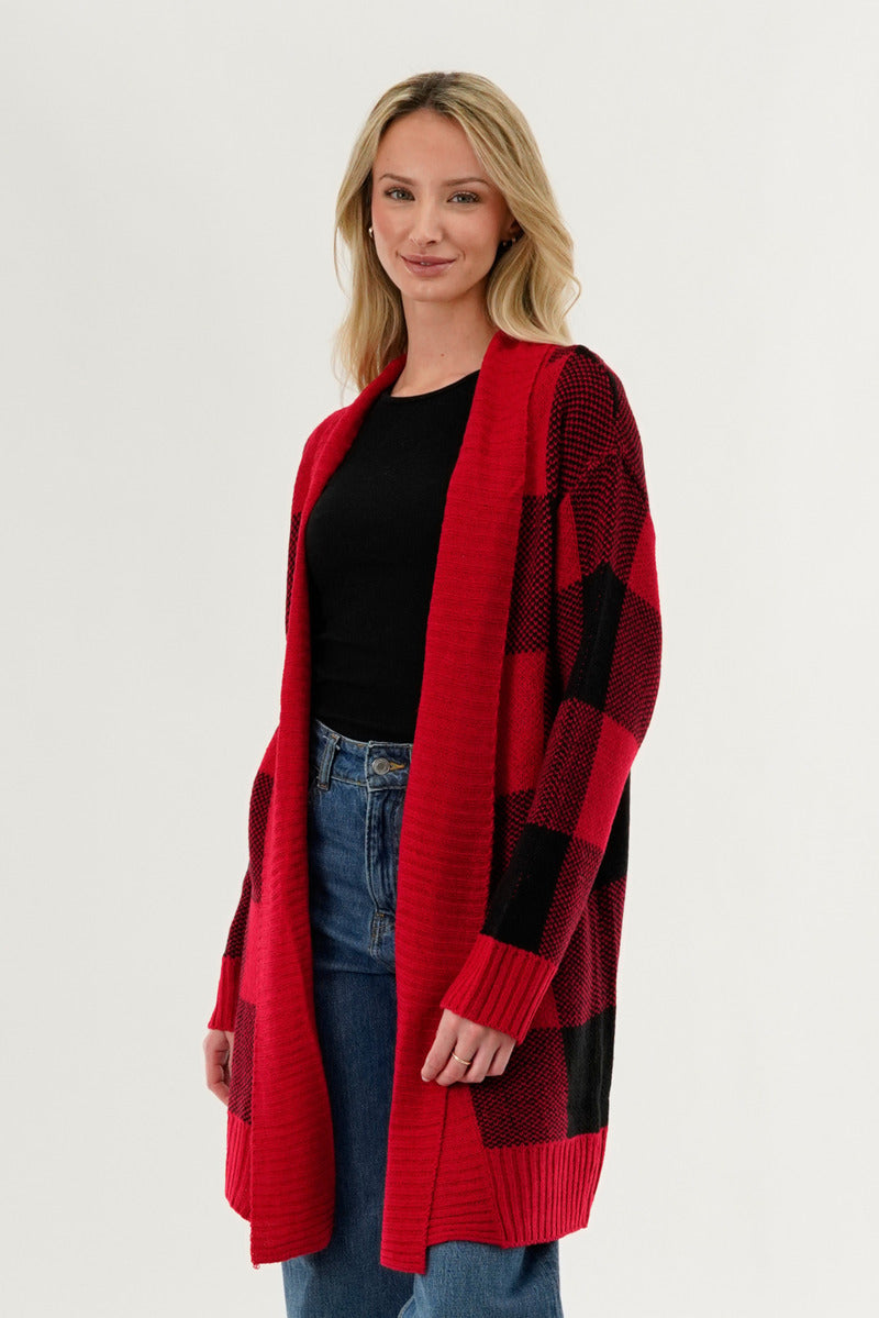 Canada Weather Gear Plaid Fold Over Wrap Cardigan - Red - Womens Cardigans - Canada Weather Gear