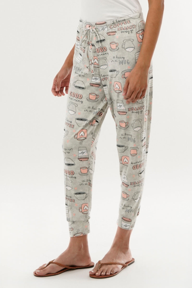 Canada Weather Gear Coffee Print Tie Waist Pajama Pants - Grey - Womens Pajamas - Canada Weather Gear