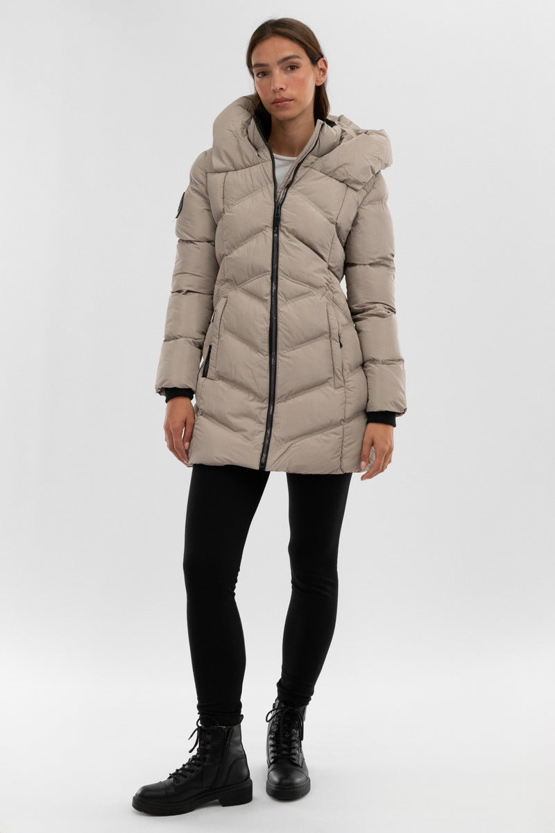 Canada Weather Gear Chevron Quilted Parka Jacket - Beige