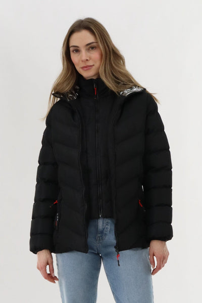 Canada Weather Gear Quilted Puffer Double Zip Bomber Jacket - Black - Womens Bomber Jackets - Canada Weather Gear