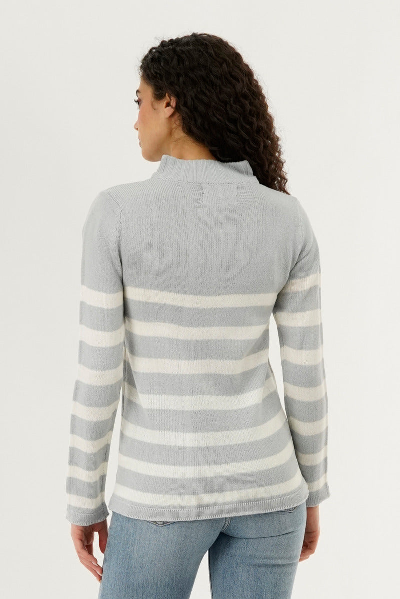 Canada Weather Gear Striped Half Zip Pullover Sweater - Stone - Womens Pullover Sweaters - Canada Weather Gear