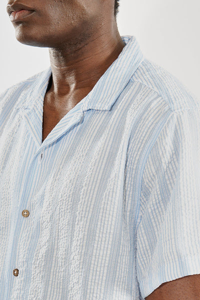 Canada Weather Gear Vintage Striped Button Up Camp Collar Casual Shirt - Blue - Mens Casual Shirts - Canada Weather Gear