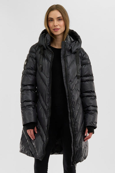 Canada Weather Gear Chevron Quilted Long Parka Jacket - Black - Womens Parka Jackets - Canada Weather Gear