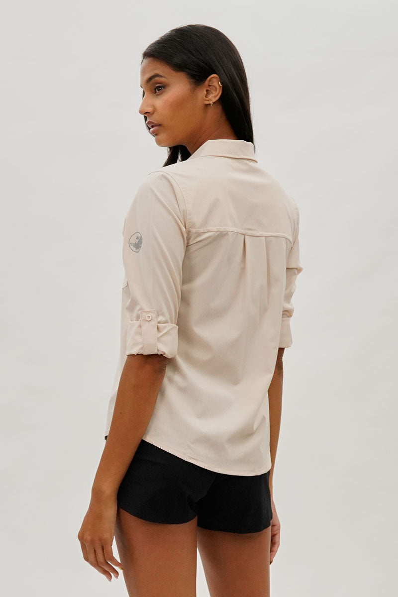 Canada Weather Gear Button Up Utility Shirt - Beige - Womens Shirts & Blouses - Canada Weather Gear