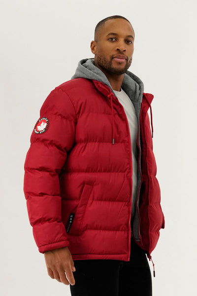 Canada Weather Gear Fleece Hood Puffer Bomber Jacket - Red - Mens Bomber Jackets - Canada Weather Gear