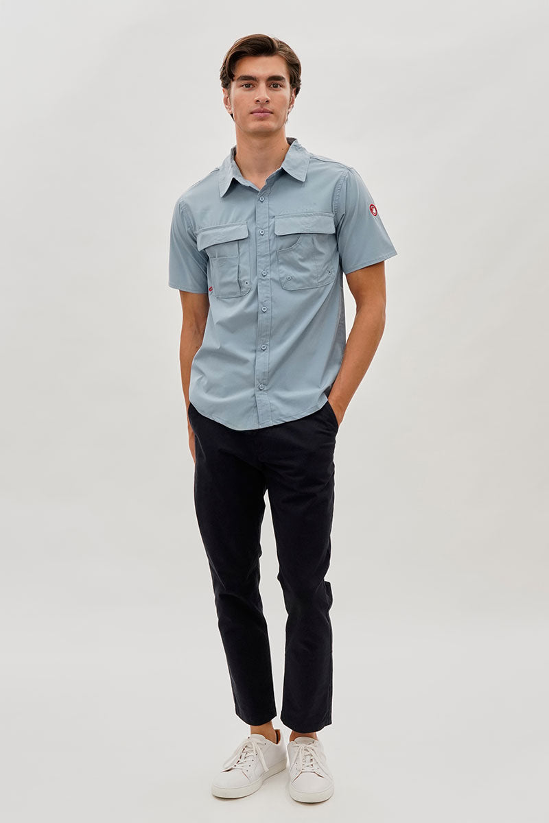 Canada Weather Gear Short Sleeve Button Up Casual Shirt - Blue - Mens Casual Shirts - Canada Weather Gear