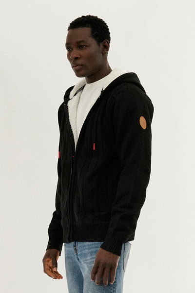 Canada Weather Gear Cable Knit Zip Up Hoodie - Black - Mens Hoodies & Sweatshirts - Canada Weather Gear