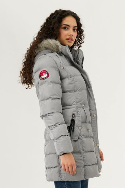 Canada Weather Gear Tie Waist Puffer Parka Jacket - Stone - Womens Parka Jackets - Canada Weather Gear