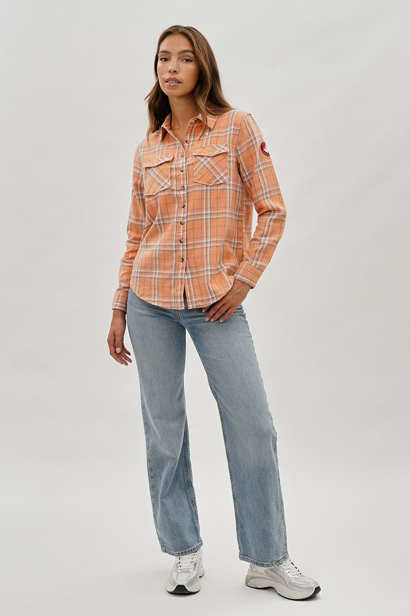 Canada Weather Gear Plaid Button Up Shirt - Peach - Womens Shirts & Blouses - Canada Weather Gear