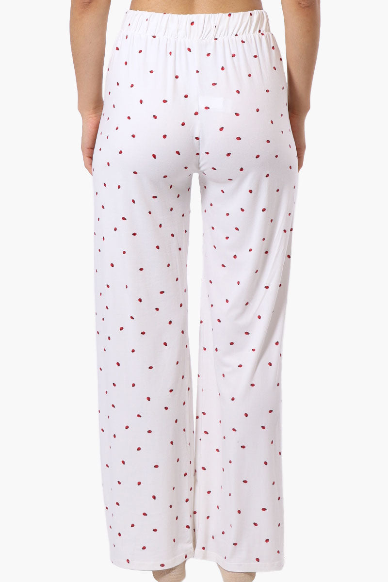 Canada Weather Gear Ladybug Pattern Wide Leg Pajama Pants - White - Womens Pajamas - Canada Weather Gear