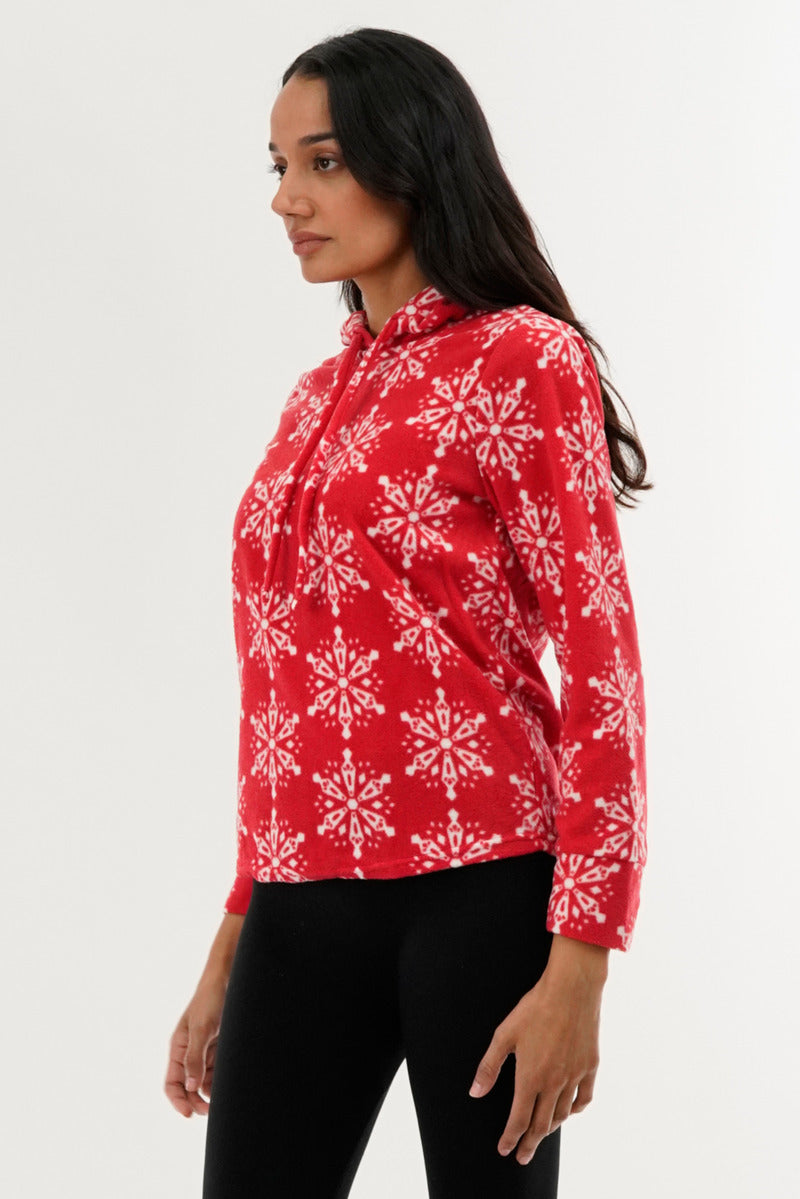 Canada Weather Gear Festive Print Hooded Pajama Top - Red - Womens Pajamas - Canada Weather Gear