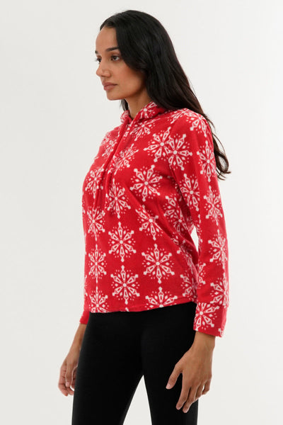 Canada Weather Gear Festive Print Hooded Pajama Top - Red - Womens Pajamas - Canada Weather Gear