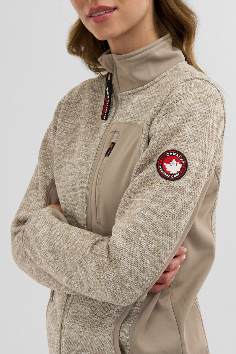 Canada Weather Gear Fleece Zip Up Lightweight Jacket - Cream - Womens Lightweight Jackets - Canada Weather Gear