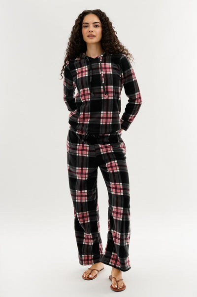 Canada Weather Gear Plaid Hooded Pajama Top - Black - Womens Pajamas - Canada Weather Gear