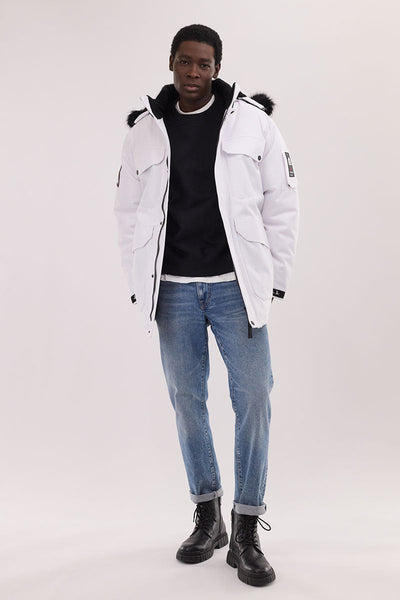 Super Triple Goose Faux Fur Lined Parka Jacket - White
