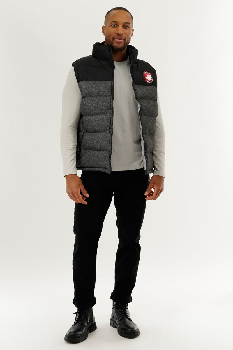 Canada Weather Gear Colour Block Puffer Vest - Grey - Mens Vests - Canada Weather Gear